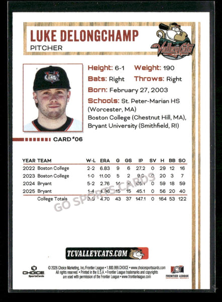 2026 Tri City Valleycats Luke Delongchamp