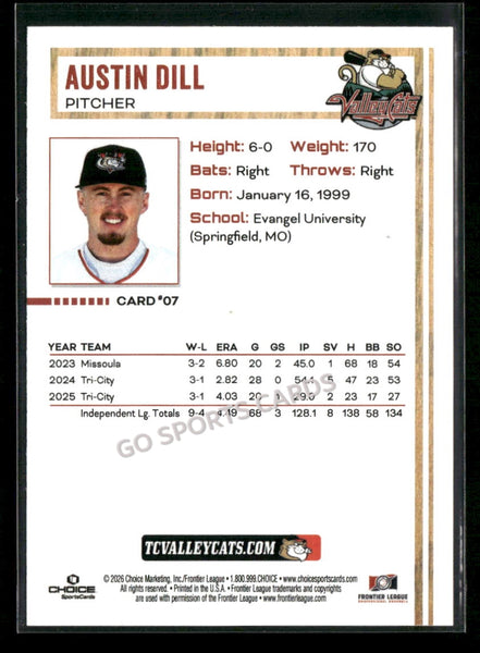 2026 Tri City Valleycats Austin Dill