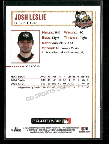 2026 Tri City Valleycats Josh Leslie