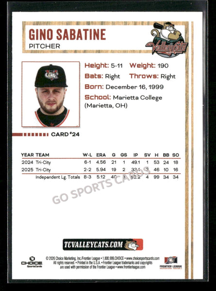 2026 Tri City Valleycats Gino Sabatine