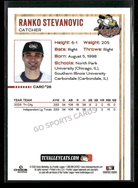 2026 Tri City Valleycats Ranko Stevanovic