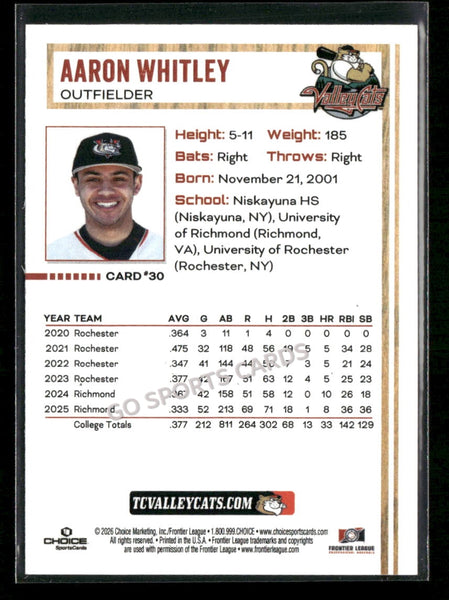 2026 Tri City Valleycats Aaron Whitley