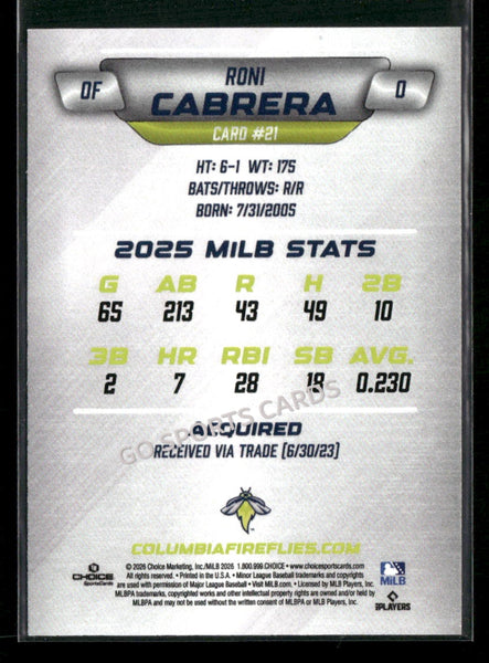 2026 Columbia Fireflies Roni Cabrera