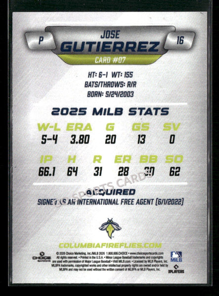 2026 Columbia Fireflies Jose Gutierrez