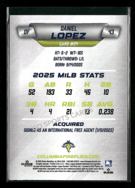 2026 Columbia Fireflies Daniel Lopez