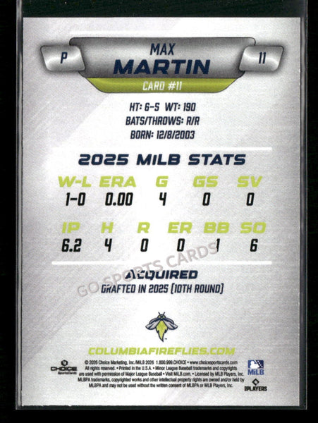 2026 Columbia Fireflies Max Martin