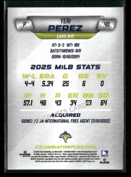 2026 Columbia Fireflies Yeri Perez