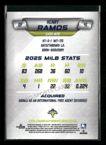 2026 Columbia Fireflies Henry Ramos