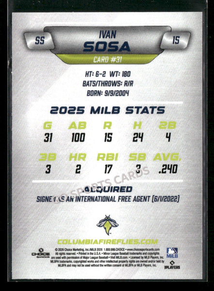 2026 Columbia Fireflies Ivan Sosa