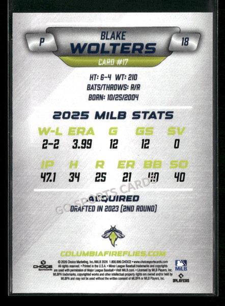 2026 Columbia Fireflies Blake Wolters