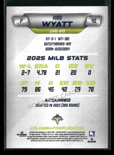 2026 Columbia Fireflies Hiro Wyatt