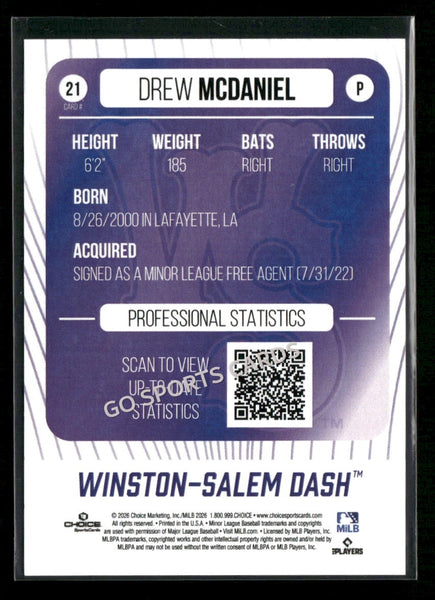 2026 Winston Salem Dash Drew McDaniel