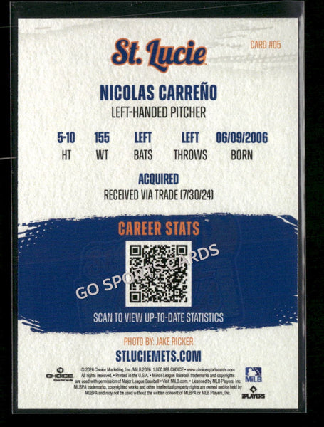 2026 St Lucie Mets Nicolas Carreno