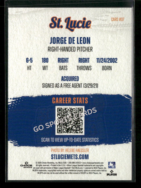 2026 St Lucie Mets Jorge De Leon