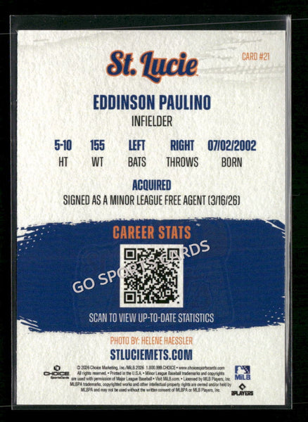 2026 St Lucie Mets Eddinson Paulino