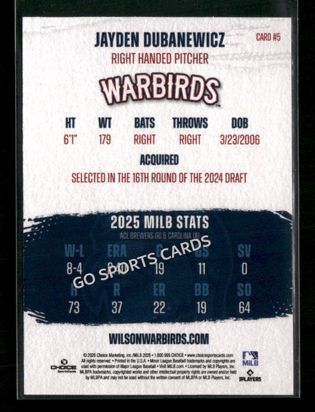 2026 Wilson Warbirds Jayden Dubanewicz