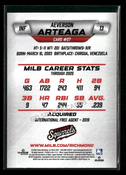 2026 Richmond Flying Squirrels Aeverson Arteaga