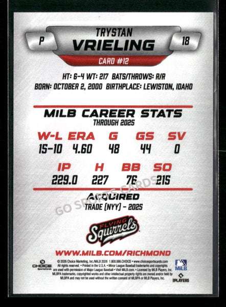 2026 Richmond Flying Squirrels Trystan Vrieling