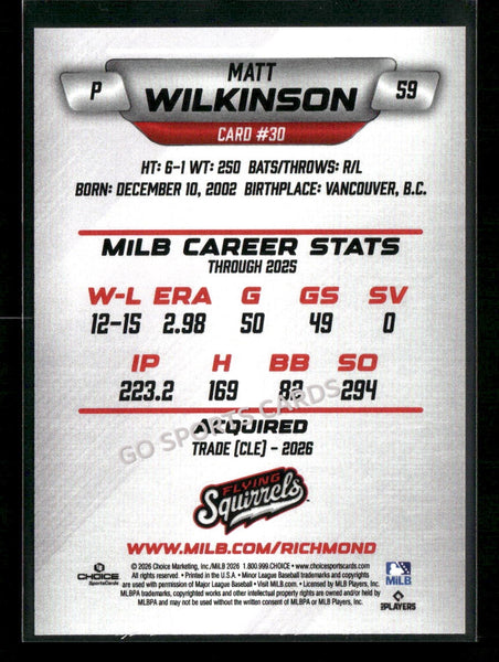 2026 Richmond Flying Squirrels Matt Wilkinson