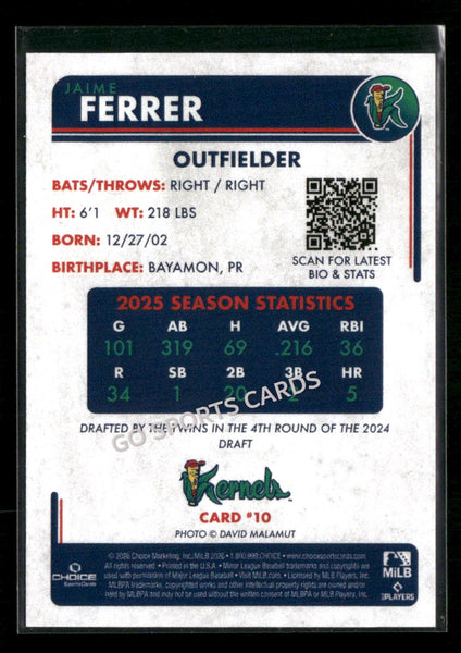 2026 Cedar Rapids Kernels Jaime Ferrer