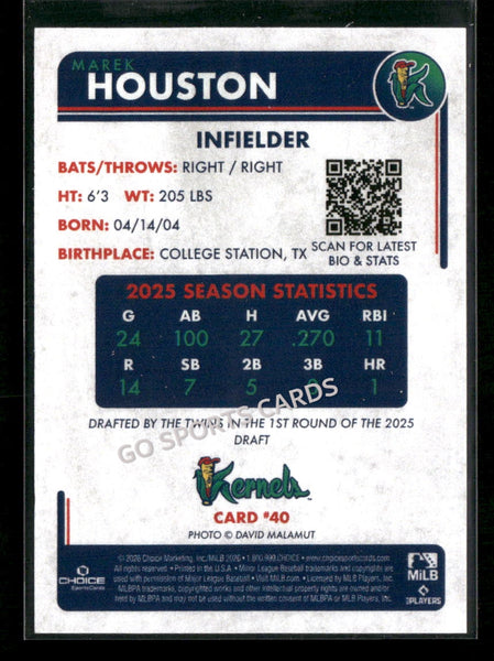 2026 Cedar Rapids Kernels Marek Houston