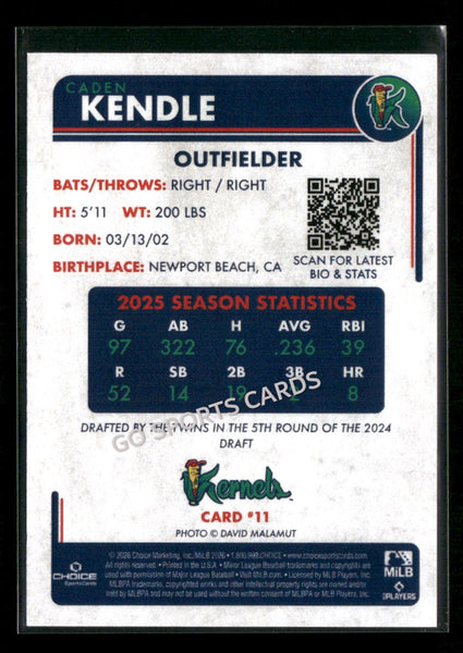 2026 Cedar Rapids Kernels Caden Kendle
