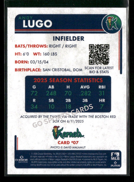 2026 Cedar Rapids Kernels Andy Lugo