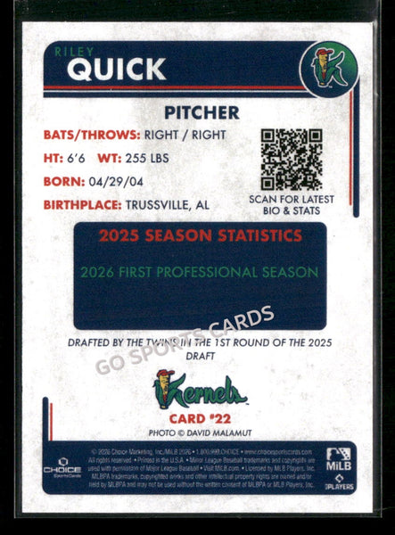 2026 Cedar Rapids Kernels Riley Quick