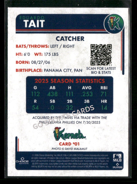 2026 Cedar Rapids Kernels Eduardo Tait