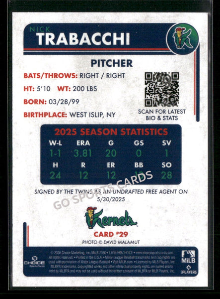 2026 Cedar Rapids Kernels Nick Trabacchi