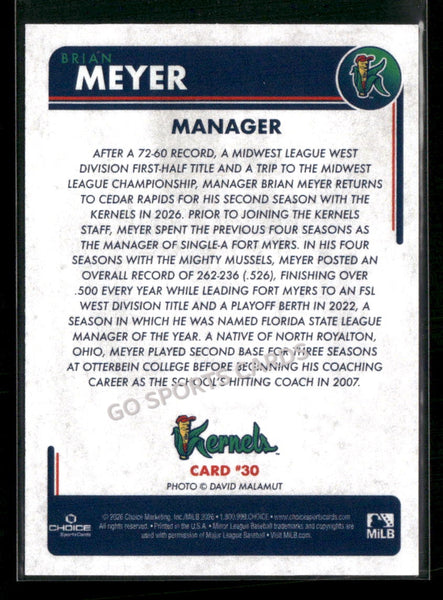 2026 Cedar Rapids Kernels Brian Meyer