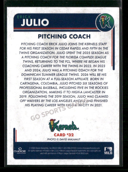 2026 Cedar Rapids Kernels Erick Julio