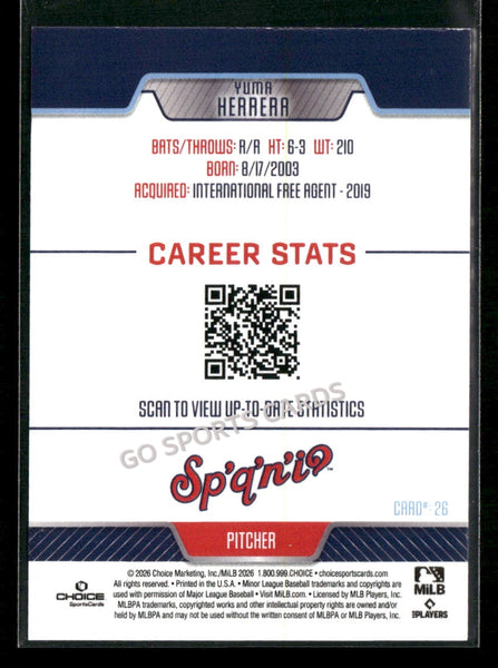 2026 Spokane Indians Yujanyer Yuma Herrera