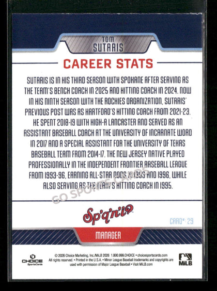 2026 Spokane Indians Tom Sutaris