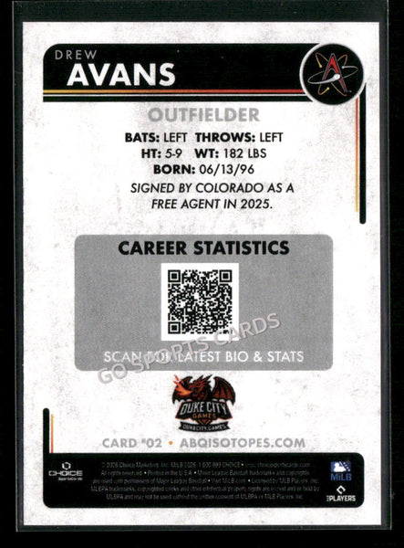 2026 Albuquerque Isotopes Drew Avans