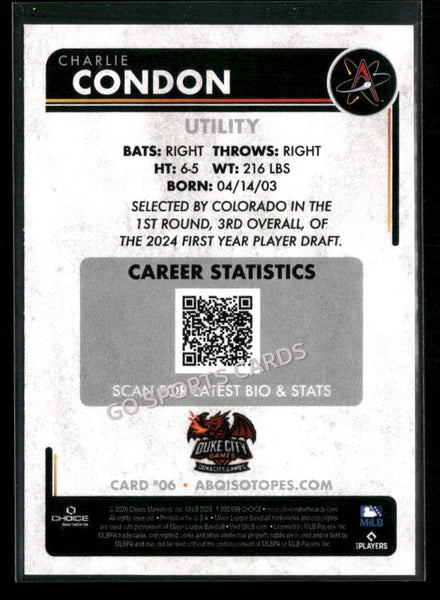 2026 Albuquerque Isotopes Charlie Condon