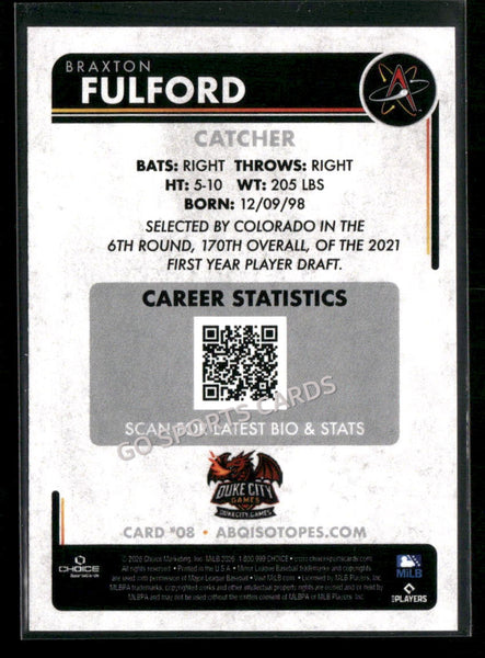 2026 Albuquerque Isotopes Braxton Fulford