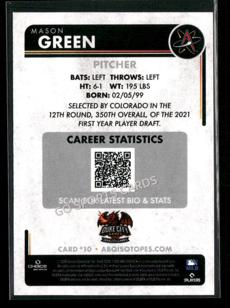 2026 Albuquerque Isotopes Mason Green