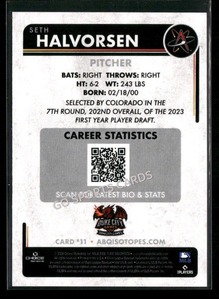 2026 Albuquerque Isotopes Seth Halvorsen