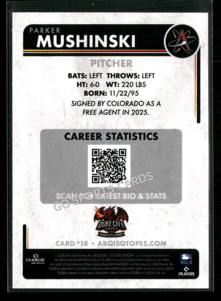 2026 Albuquerque Isotopes Parker Mushinski