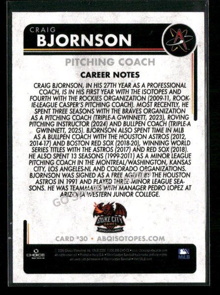 2026 Albuquerque Isotopes Craig Bjornson