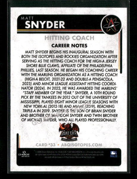 2026 Albuquerque Isotopes Matt Snyder