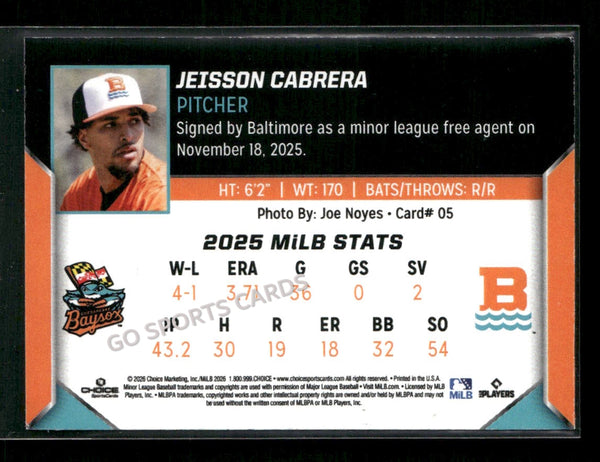 2026 Chesapeake Baysox Jeisson Cabrera