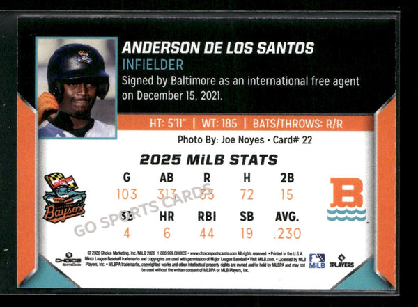 2026 Chesapeake Baysox Anderson De Los Santos