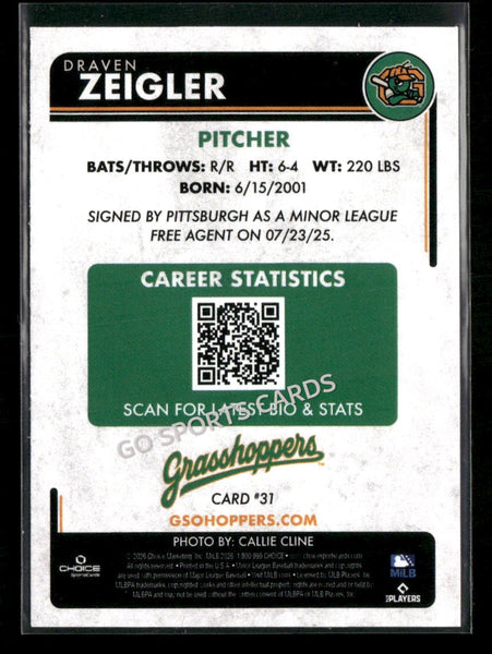 2026 Greensboro Grasshoppers Draven Zeigler
