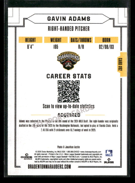 2026 Bradenton Marauders Gavin Adams
