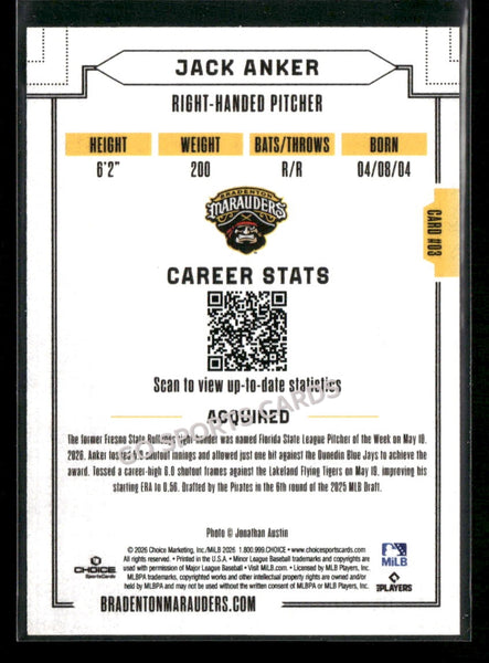 2026 Bradenton Marauders Jack Anker