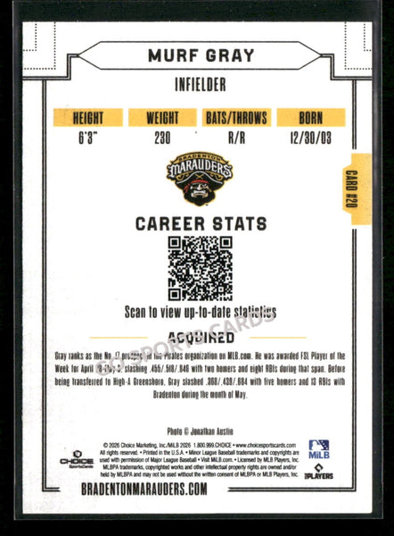 2026 Bradenton Marauders Murf Gray