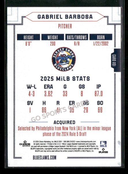 2026 Jersey Shore BlueClaws Gabriel Barbosa