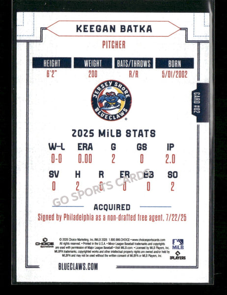 2026 Jersey Shore BlueClaws Keegan Batka